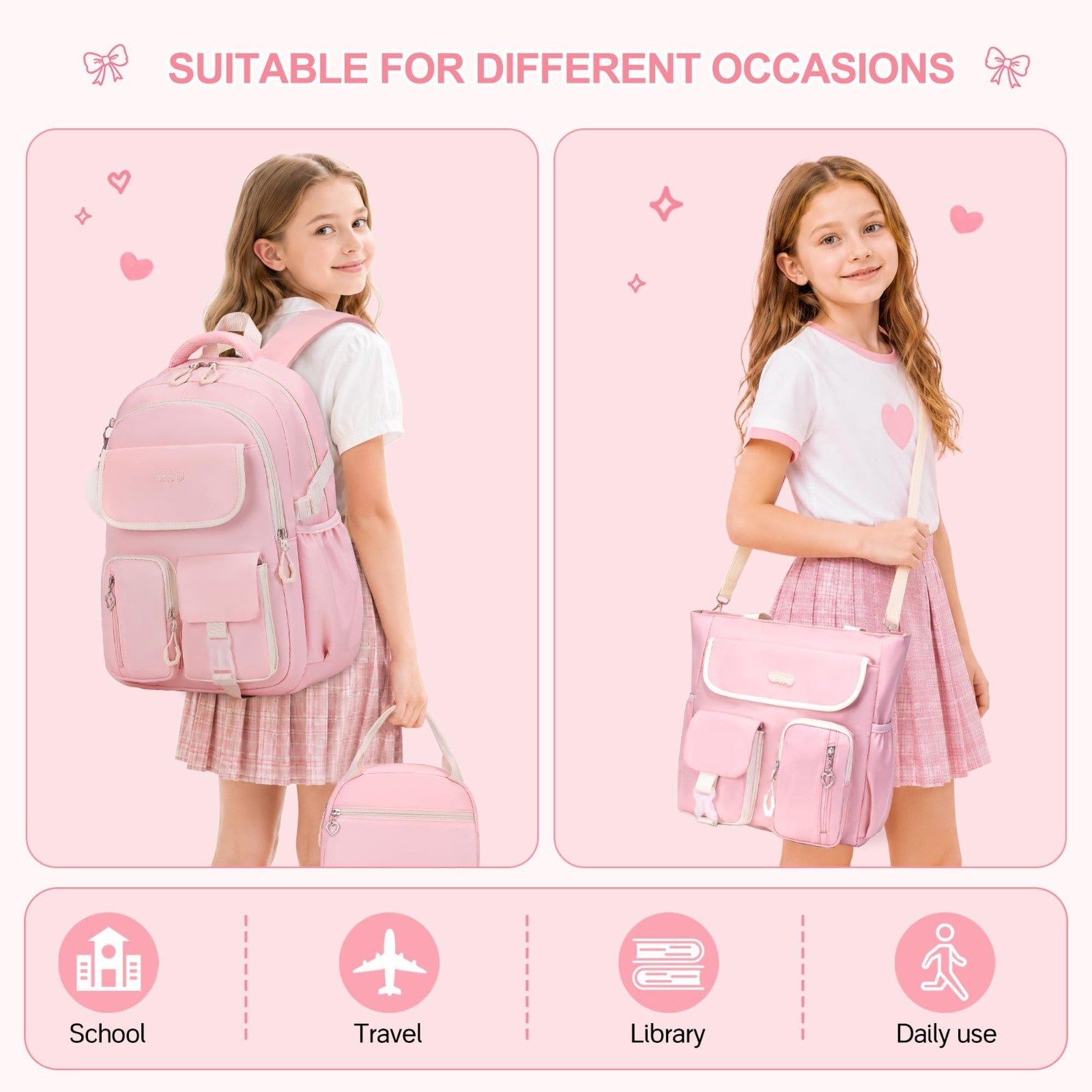4PCS Girls Backpack Set with Tote Bag, Lunch Box & Pencil Pouch   School Supplie3