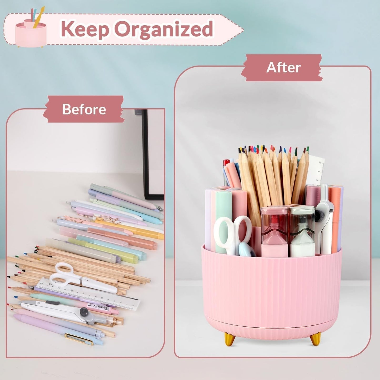 360° Rotating Multipurpose Organizer   Cute Pen Holder with 5 Slots for Art, Off4
