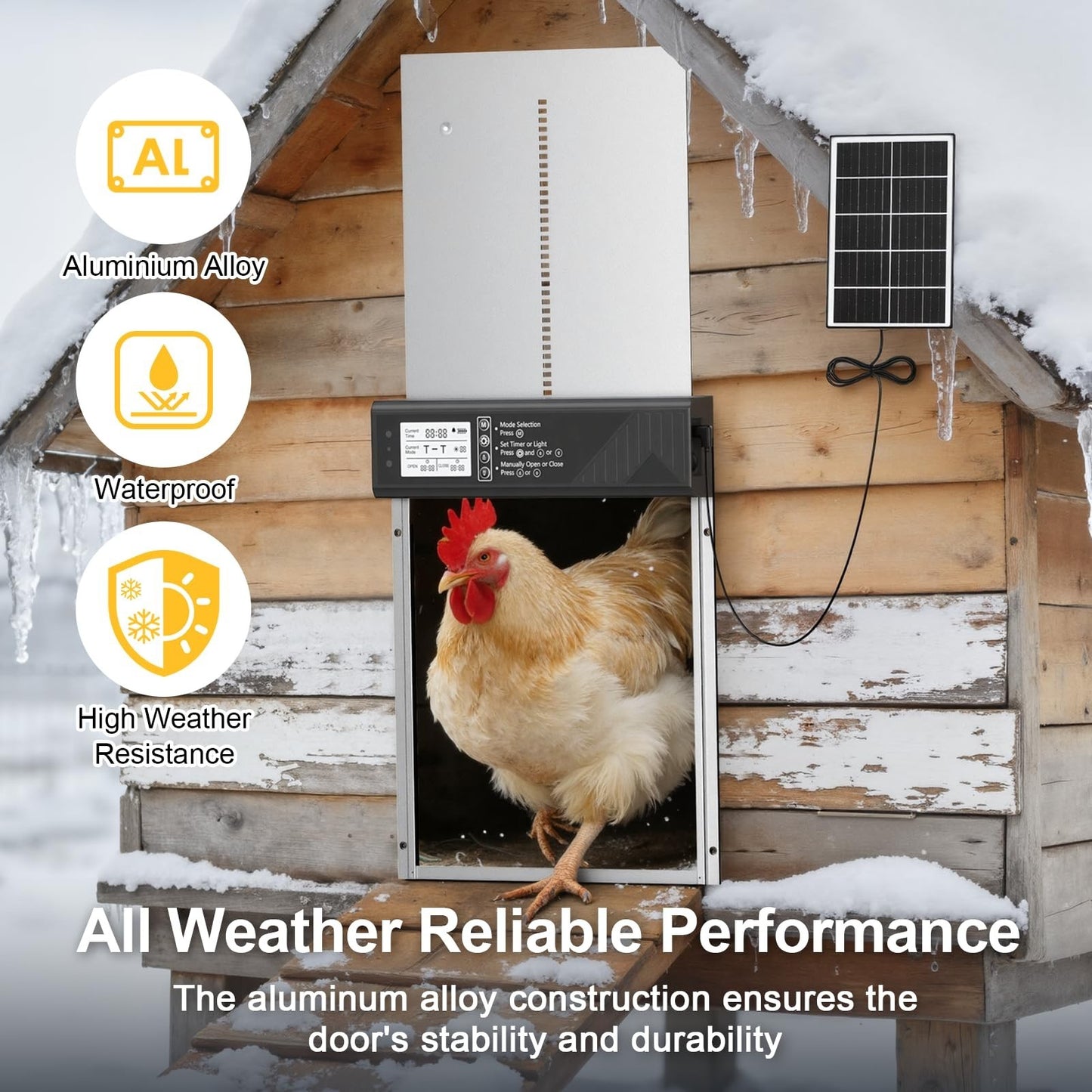 Automatic Chicken Coop Door Solar Powered with Timer & Light Sensor, Remote Cont6