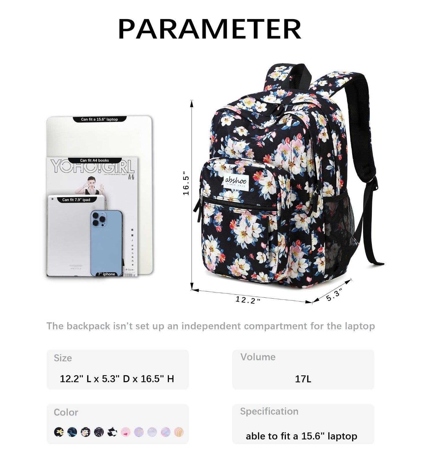 Floral Women's School Backpack, Water Resistant Bookbag for College & Teens1