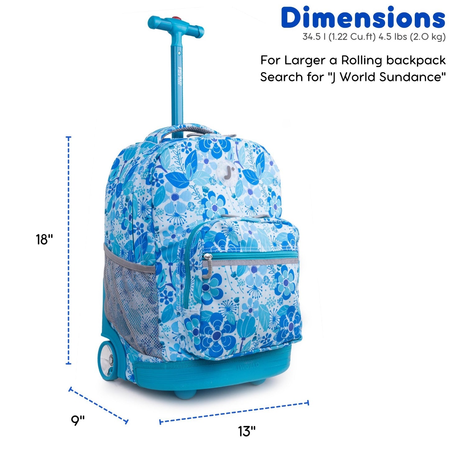 Kids Rolling Backpack with Wheels, School Roller Bookbag for Boys & Girls, 18"x12