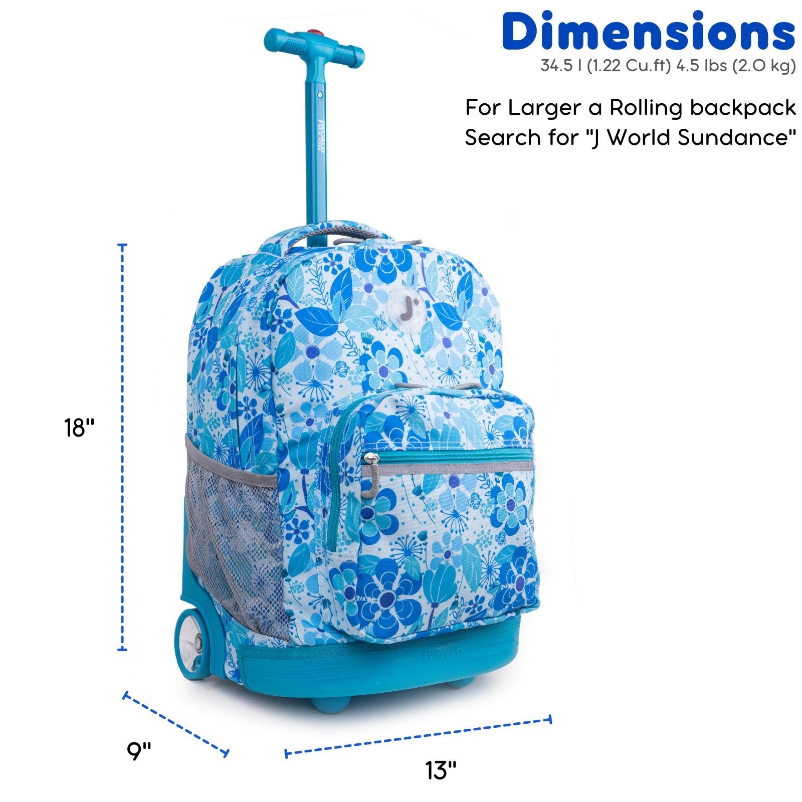 Kids Rolling Backpack with Wheels, School Roller Bookbag for Boys & Girls, 18"x12