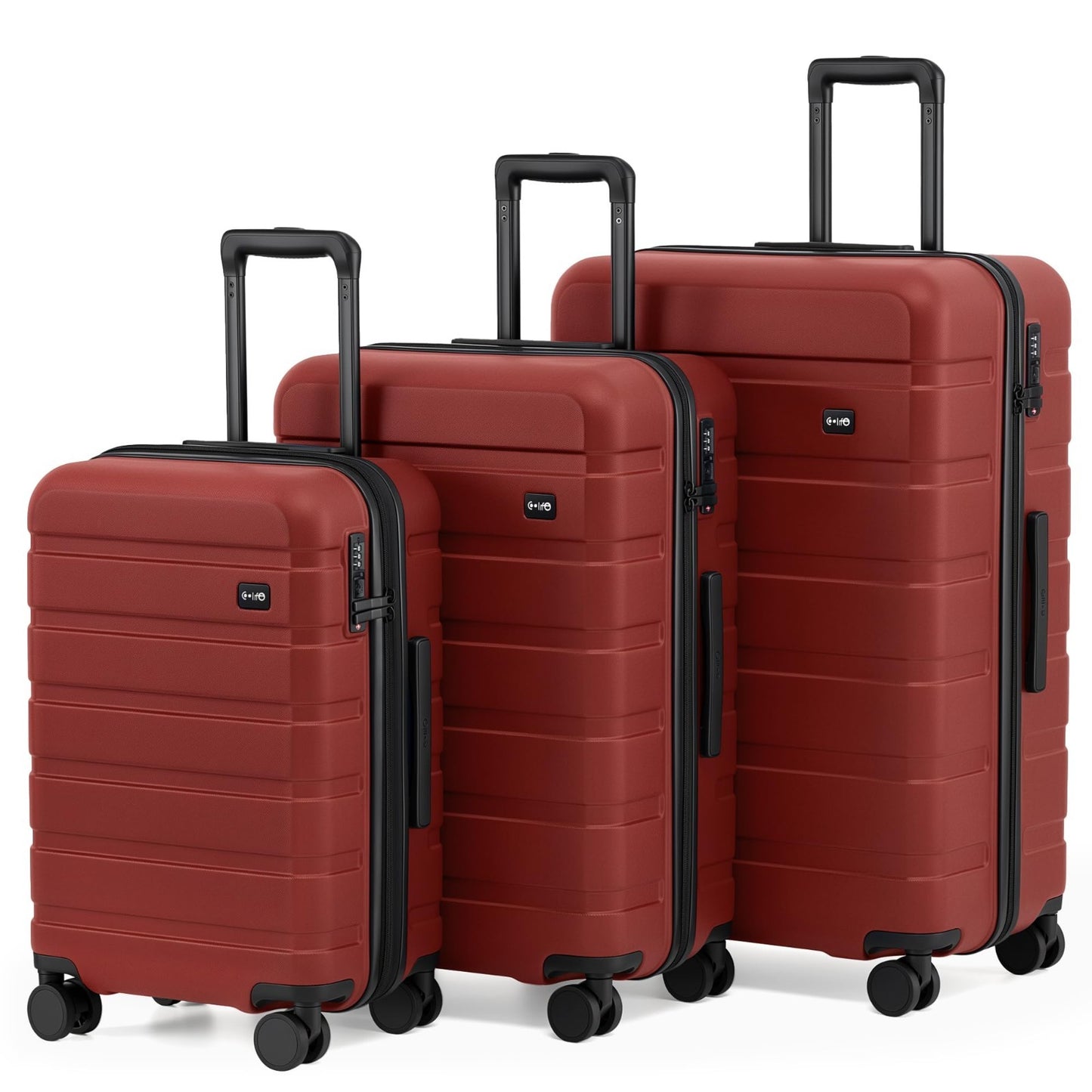 Lightweight Durable Hardshell Luggage Set - 3 Piece, Deep Red, 360° Spinner Whee1