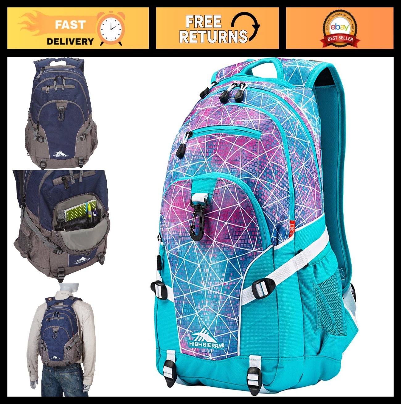 Versatile Travel & Work Backpack, Tablet Sleeve, One Size, Sequin Bluebird Desig0