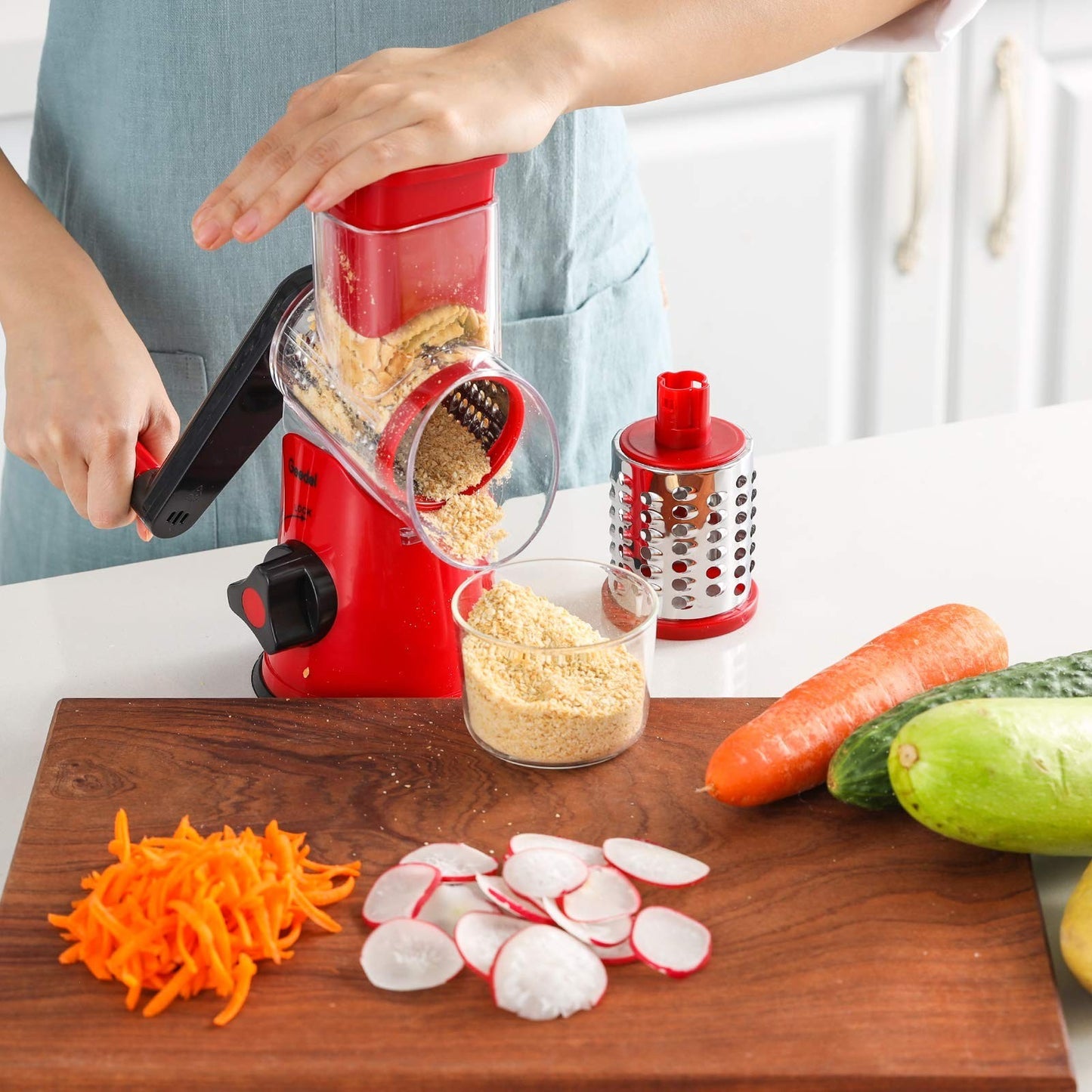 Rotary Cheese Grater & Vegetable Slicer with 2 Blades   Easy Clean Kitchen Tool2