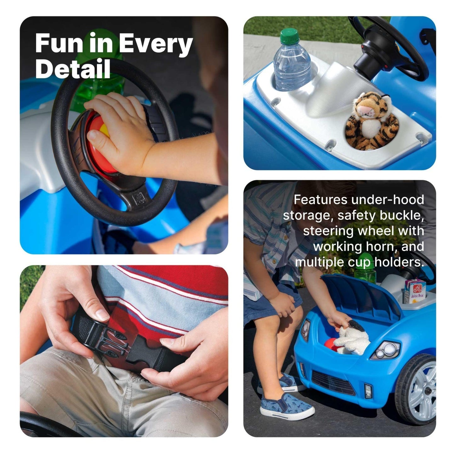 Kids Push Car Ride-On with Seat Belt & Horn, Quick Fold Handle, Toddler Stroller5