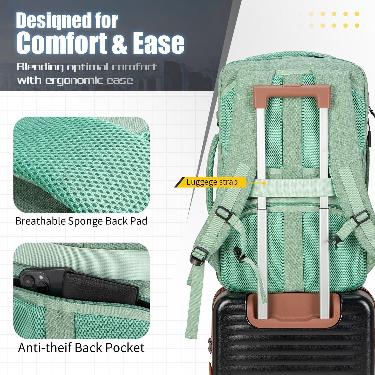 42L Travel Backpack with USB Port, Water-Resistant Carry-On, Fits 17.3" Laptop4