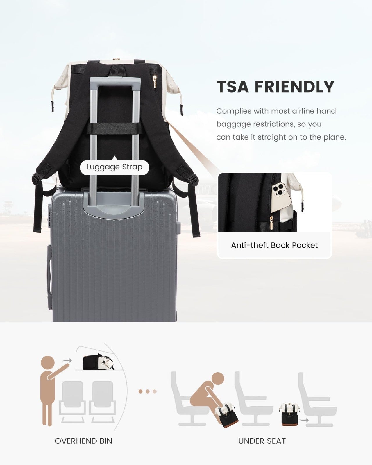 Stylish 15.6" Laptop Backpack for Women, USB Port, Waterproof Travel Bag, 2PCS5