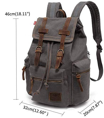 Vintage Canvas Backpack with Leather Trim, Padded Laptop Sleeve 12" 17", Travel2