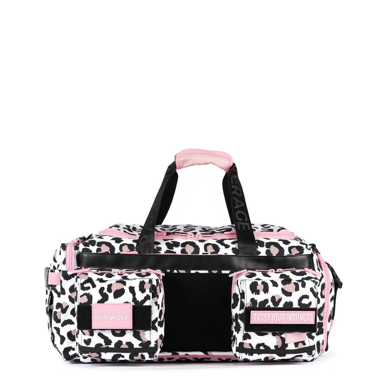 Ultimate 40L Gym Travel Duffle Bag with Rigid Frame   Leopard Pink Zip Design1