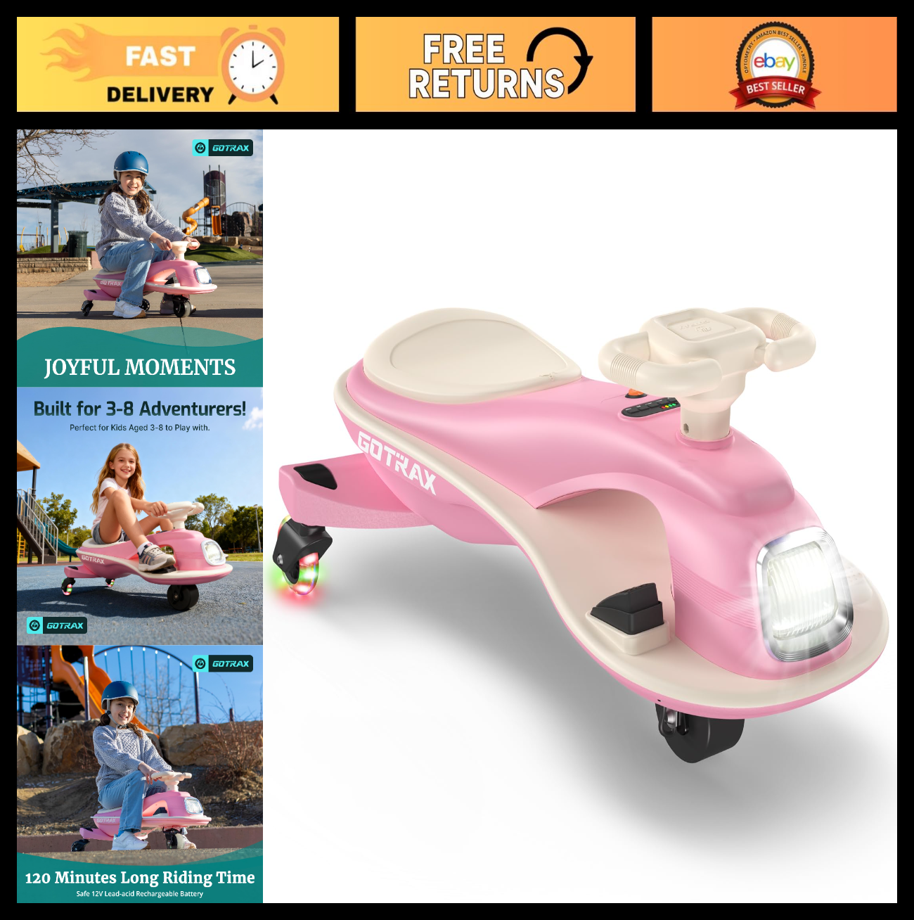 Electric Wiggle Car for Kids 3-8, 12V Battery, Bluetooth, 120 Min Ride Time0