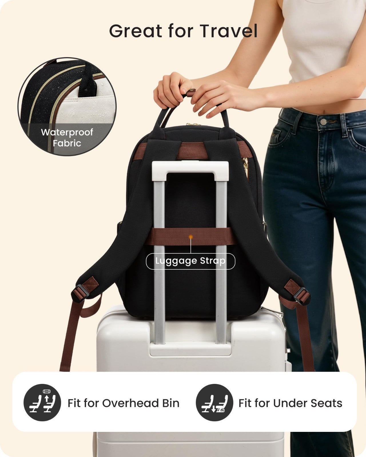 Large Waterproof Laptop Backpack for Women, 18" Travel Work Bag with Tumbler Hol4