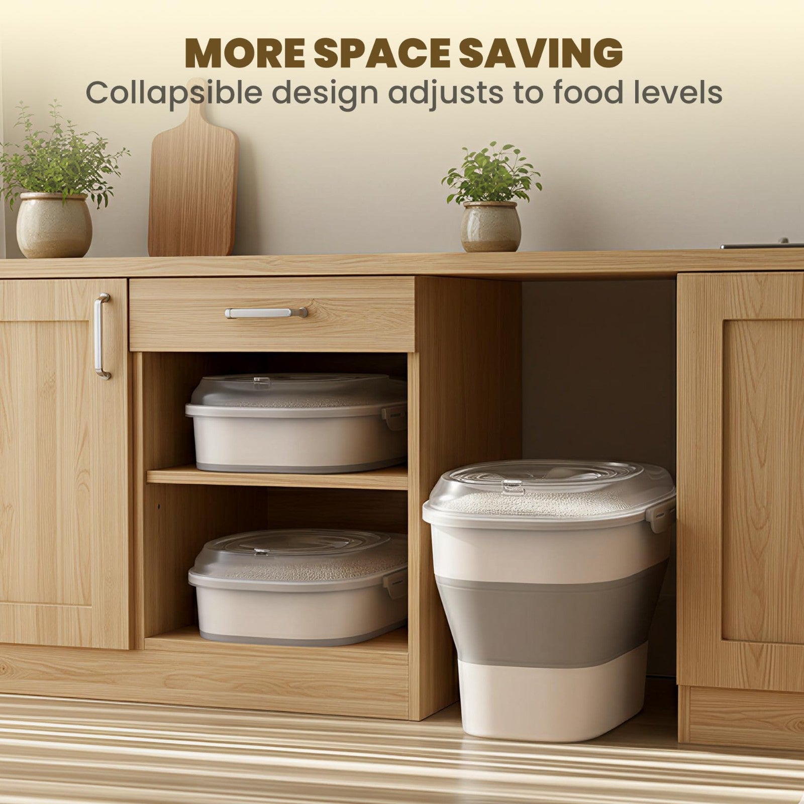 50Lbs Collapsible Airtight Rice Storage Container, Food Organizer, Space Saving3