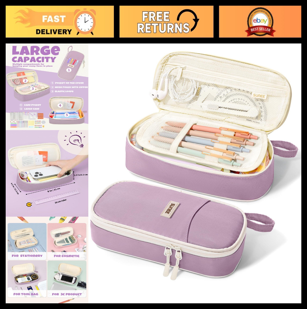 Cute Aesthetic Pencil Case   Large Zippered Pen Pouch, Kawaii Stationery Organiz0