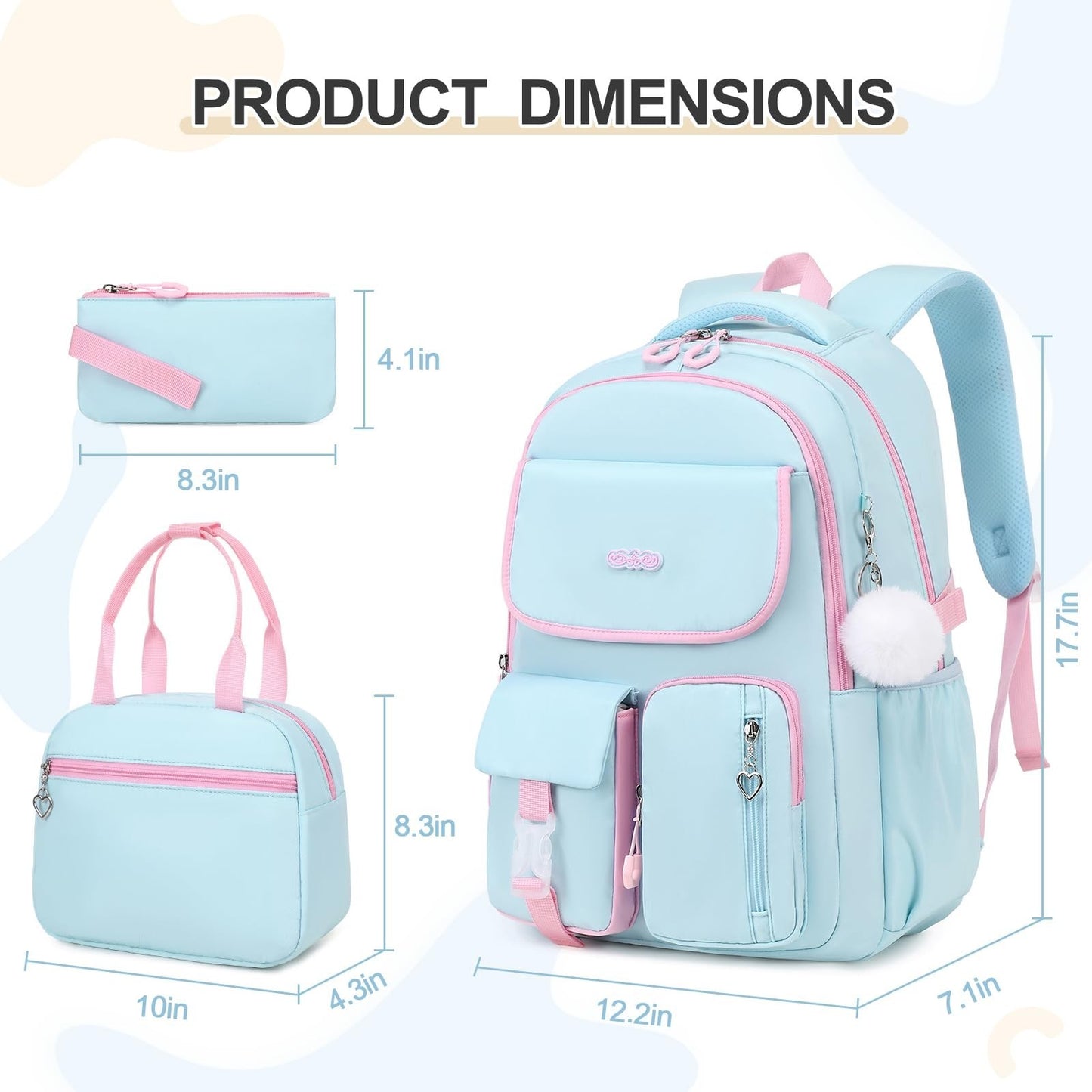 3PCS Girls School Backpack Set with Lunch Box & Pencil Pouch   Stylish & Durable2