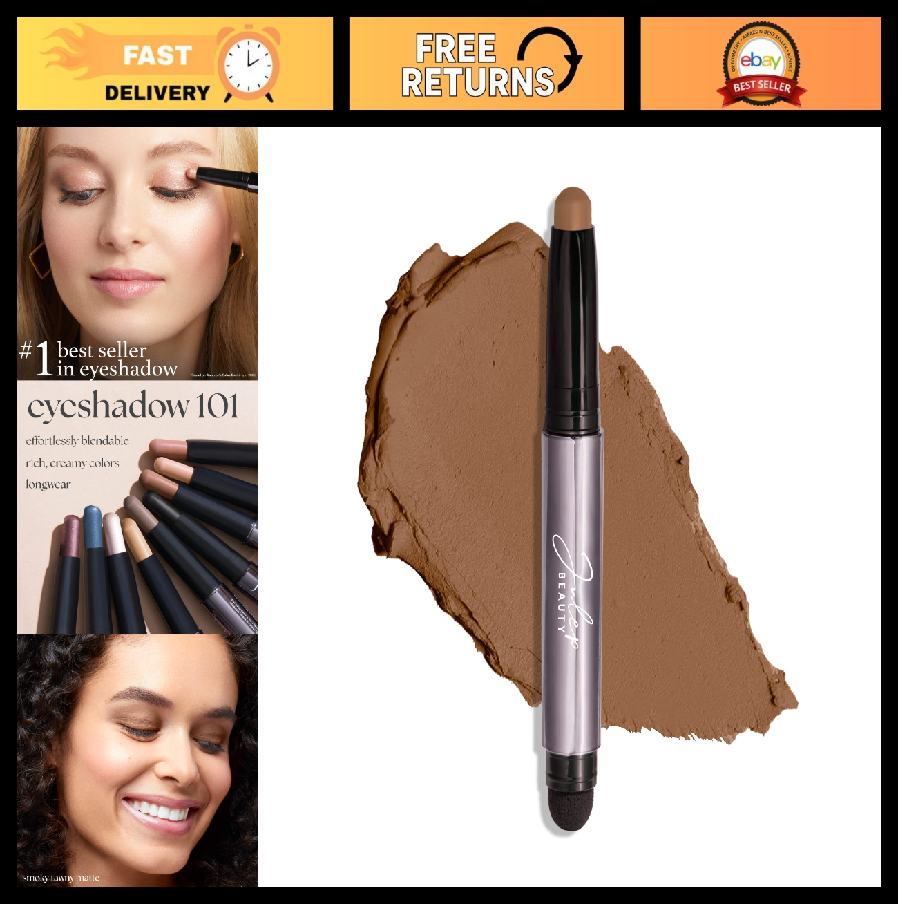 Crème-to-Powder Eyeshadow Stick - Smokey Tawney Matte, Long-Lasting, Easy Blend0