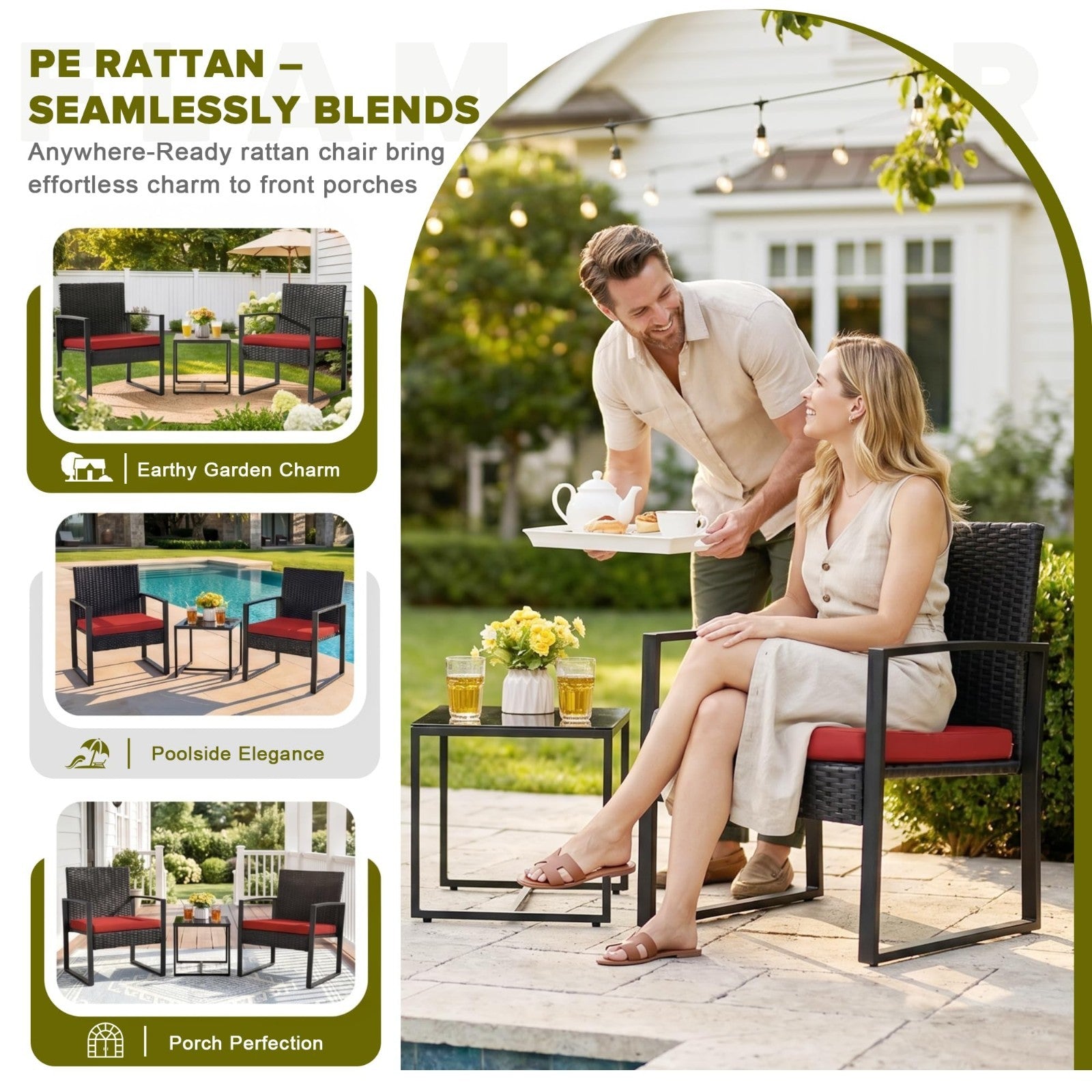 3 Piece Outdoor Wicker Patio Furniture Set   Modern Rattan Bistro Chairs & Table4