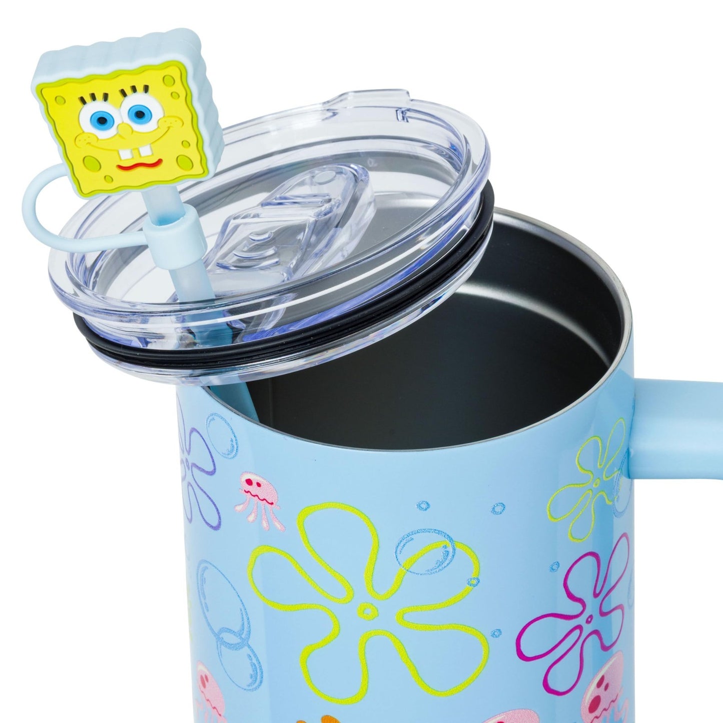40oz Double Walled Stainless Steel Tumbler with Handle & Straw   Spongebob Jelly4