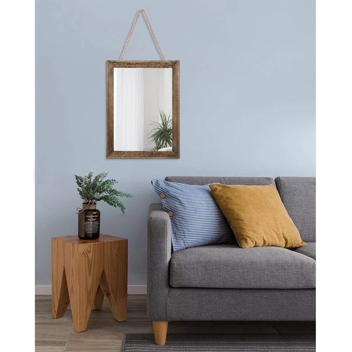Rustic Rectangle Wood Wall Mirror - Decorative Frame for Bedroom, Living Room, B6