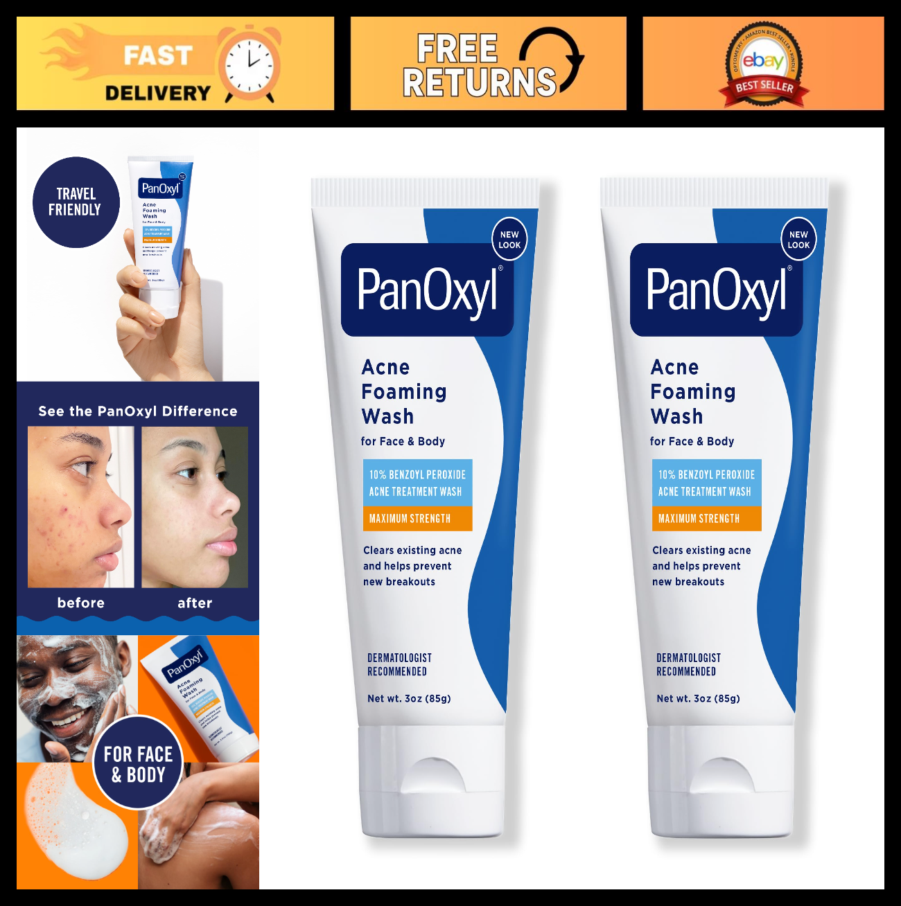 Acne Foaming Wash 10% Benzoyl Peroxide - 3 oz, Pack of 2 - Clear Skin Solution0