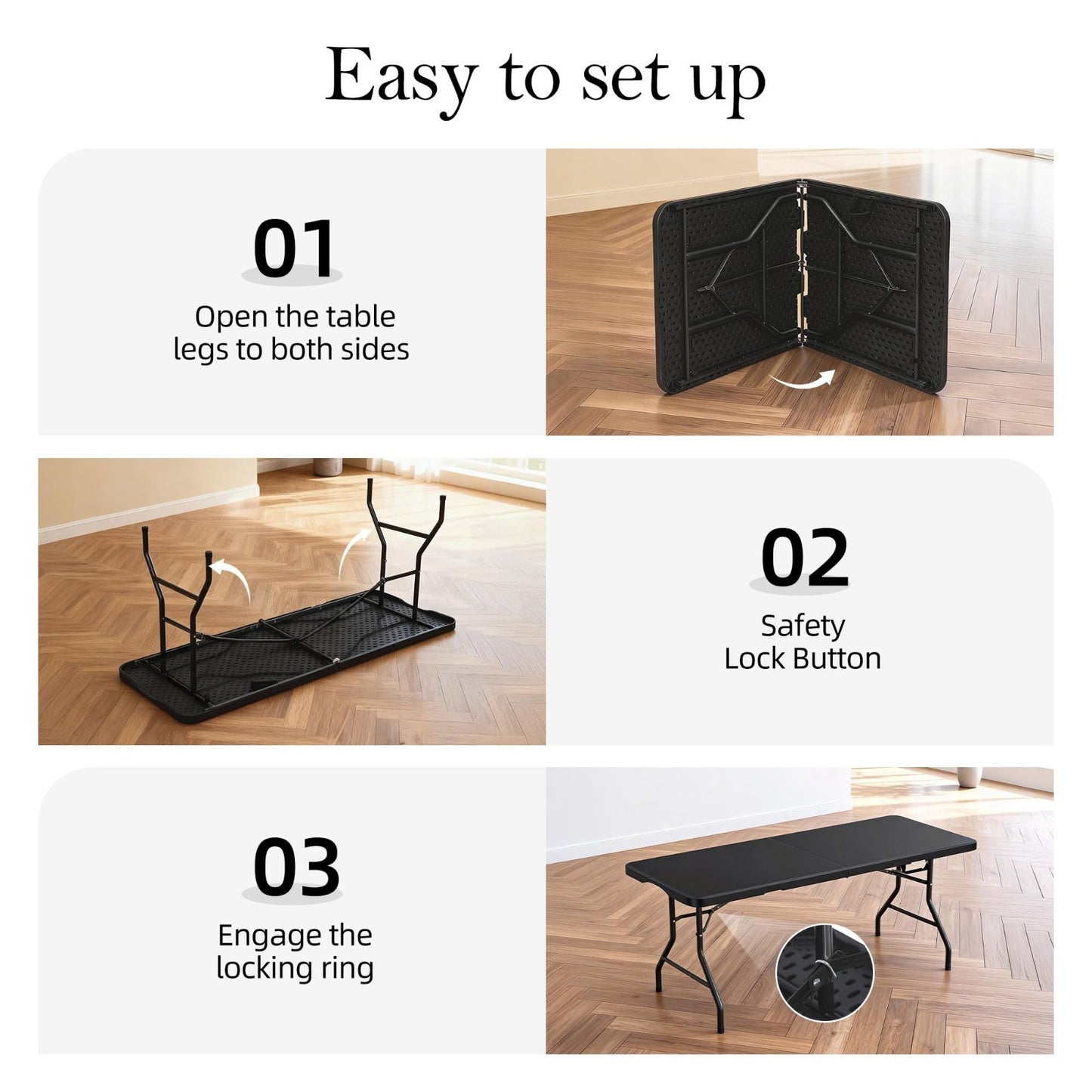 6FT Heavy Duty Folding Table with Carry Handle - Portable for Events, Picnics, C6