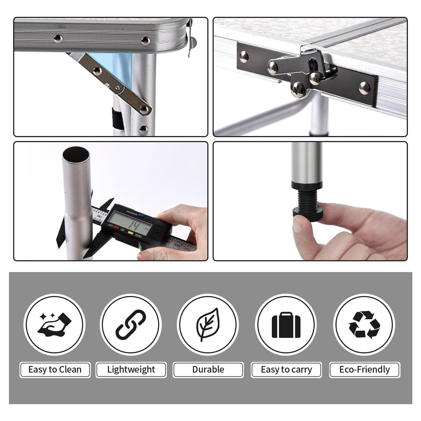 Portable Folding Camping Table - 2ft Adjustable Height Picnic Table, Lightweight4