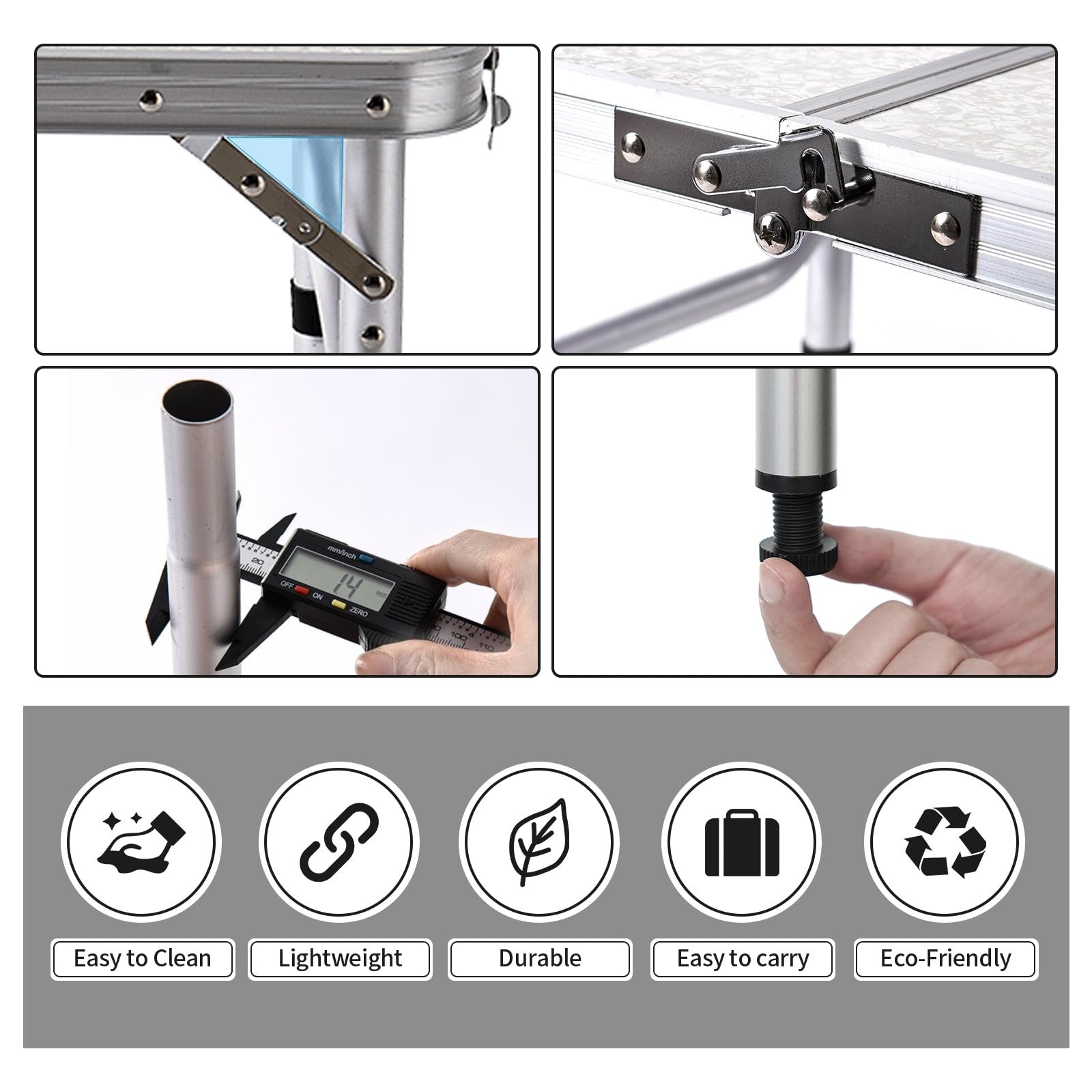 Portable Folding Camping Table - 2ft Adjustable Height Picnic Table, Lightweight4