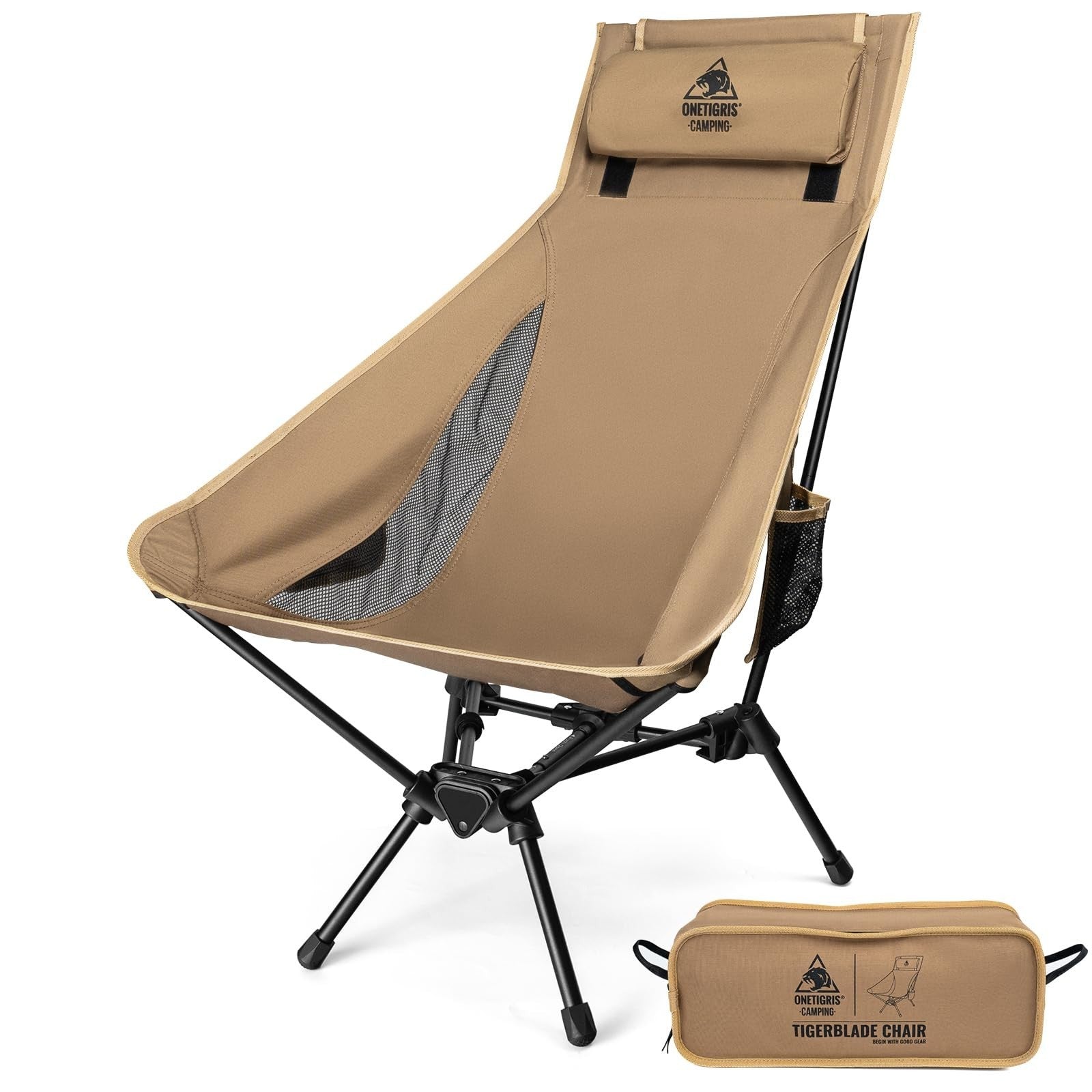 Comfortable High Back Folding Camping Chair with Pillow, Widened Seat Design1