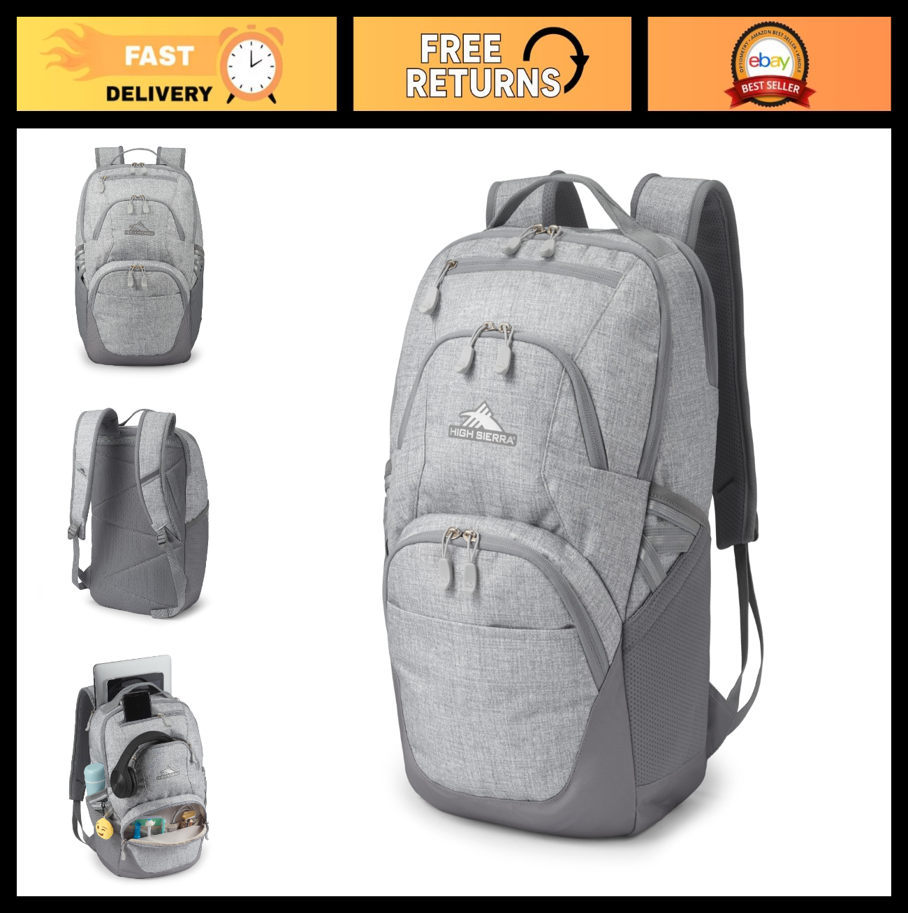 Travel Laptop Backpack with Drop Protection, Tablet Sleeve, Bookbag   Silver Hea0