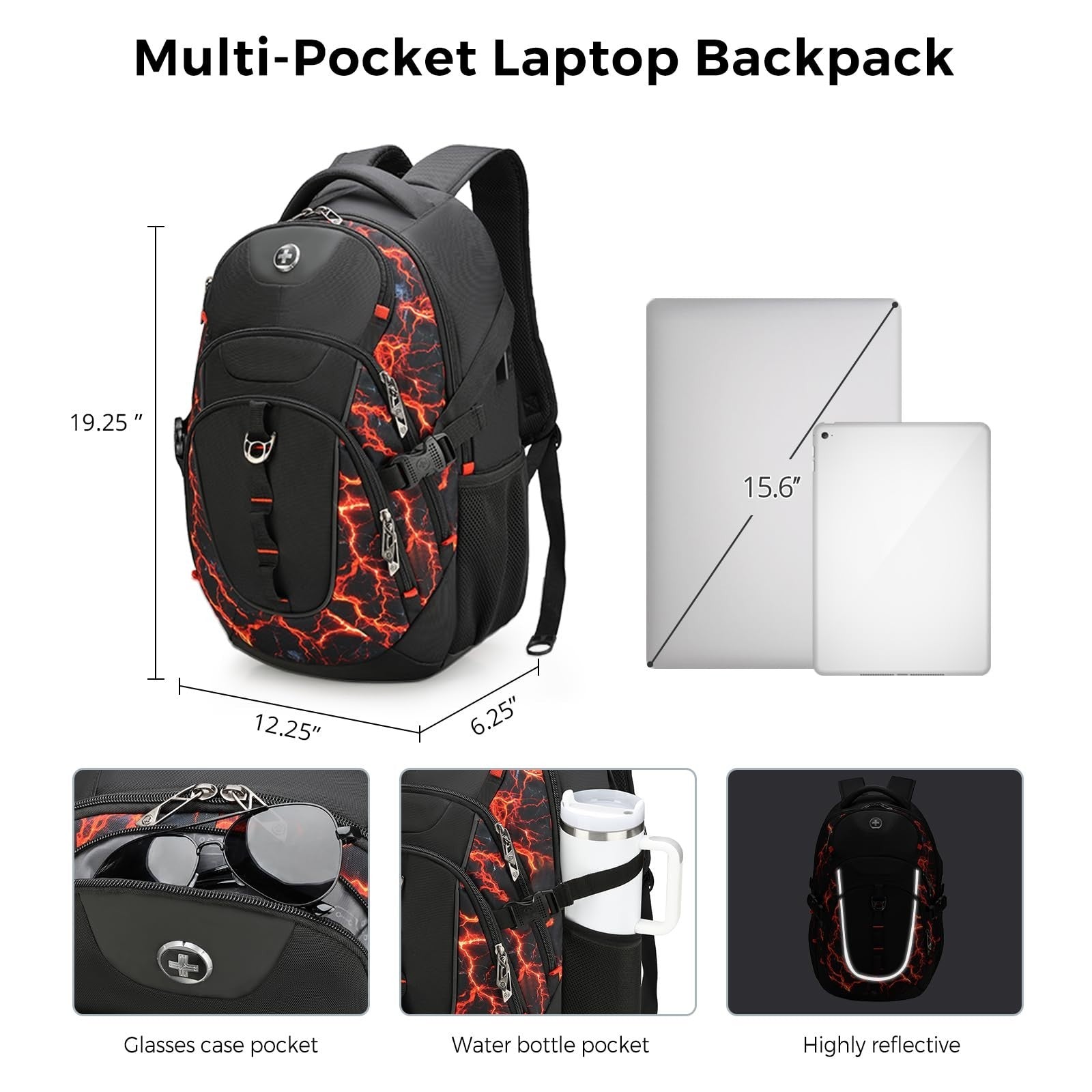 Travel Laptop Backpack with USB Charging Port, Fits 15.6" Computer, 31L, Flame R4