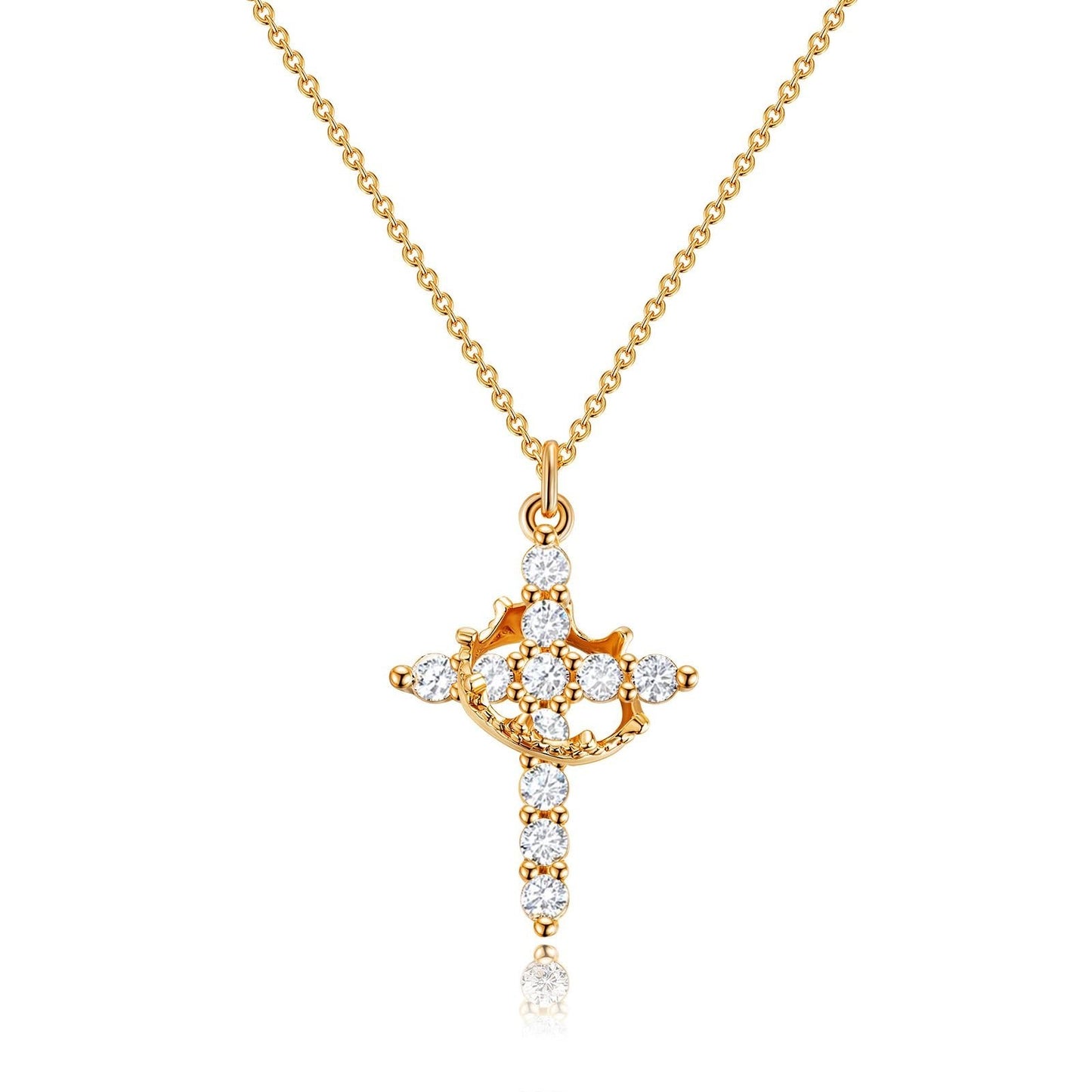 14K Gold Plated Crown Cross Necklace for Women   Dainty Christian Faith Pendant,1