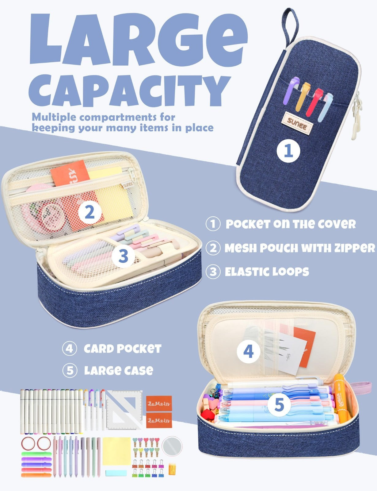 Cute Aesthetic Pencil Case   Large Zippered Pen Pouch, Kawaii Stationery Organiz3