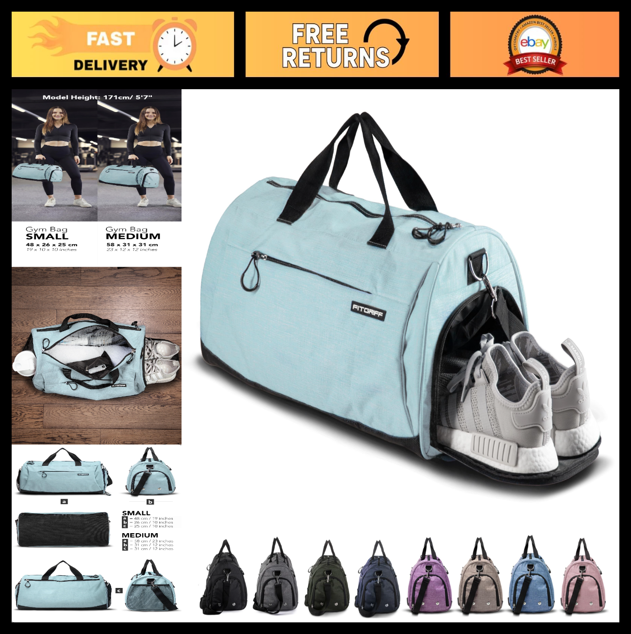 Versatile Gym Duffle Bag with Shoe & Wet Compartment for Travel, Sports & Fitnes0