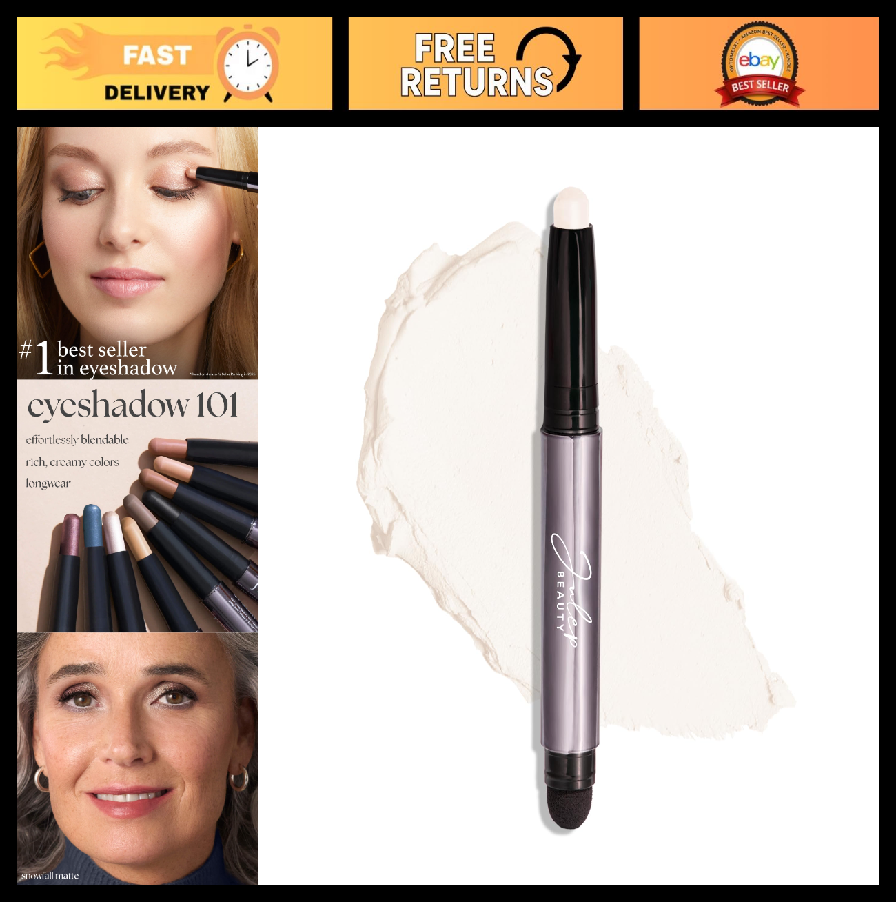 Crème-to-Powder Eyeshadow Stick - Snowfall Matte, Long-Lasting, Easy Application0