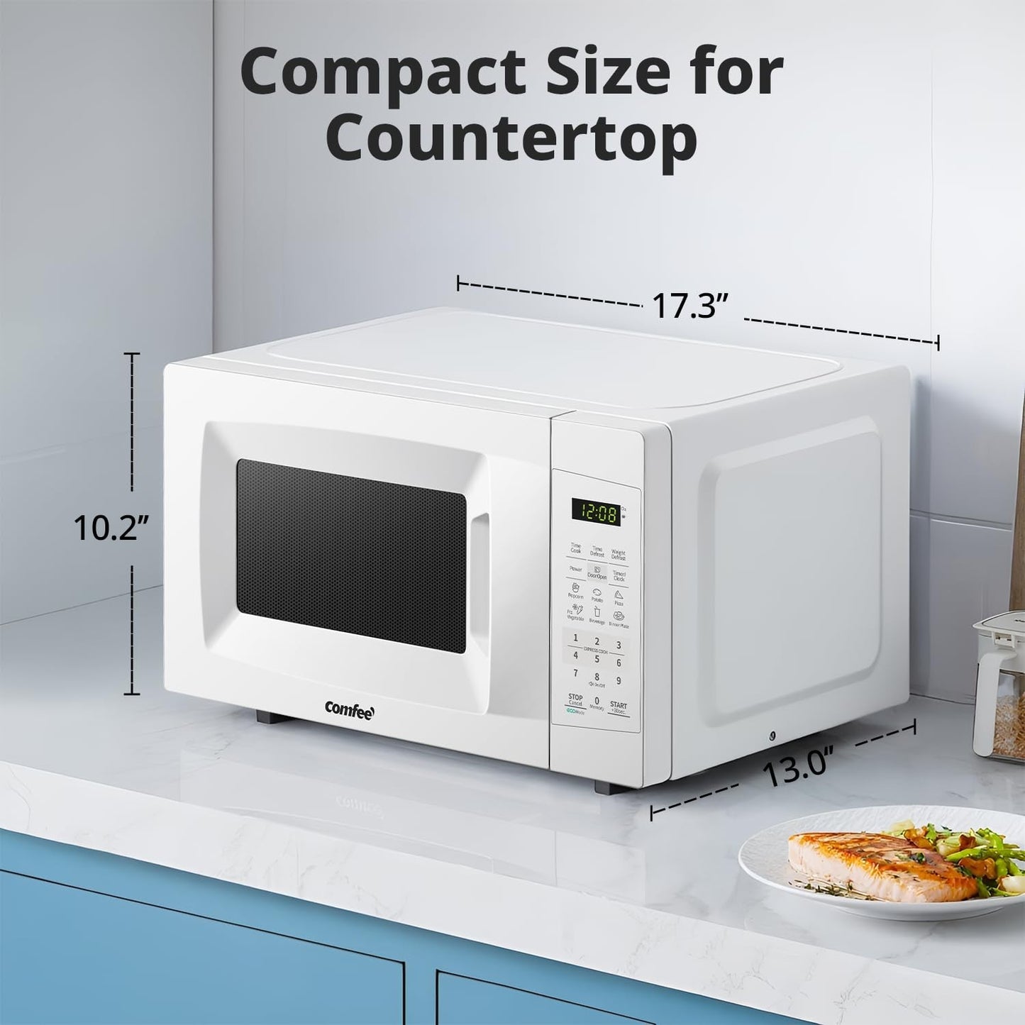 Compact Countertop Microwave Oven 0.7 Cu.Ft 700W Pearl White, ECO Mode, Child Lo2