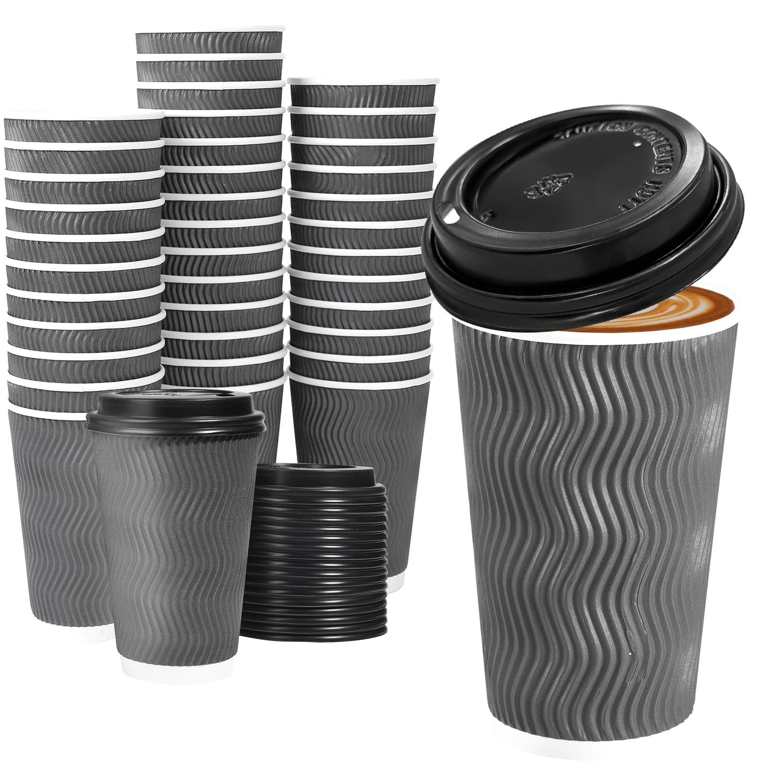 50 Pack 16 oz Insulated Disposable Coffee Cups with Lids   Hot Drink To Go, Ripp1