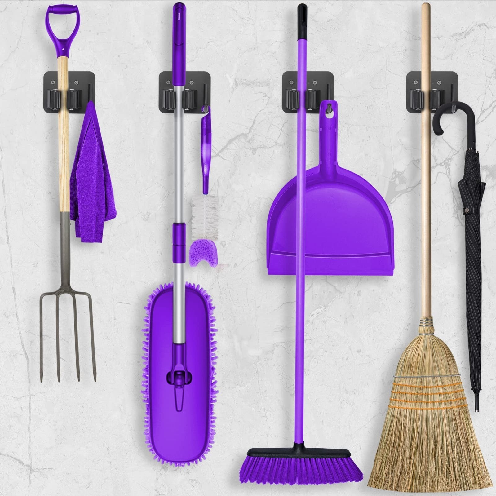Heavy Duty Stainless Steel Broom Holder, Rust Resistant, 4 Gripper Positions & H4