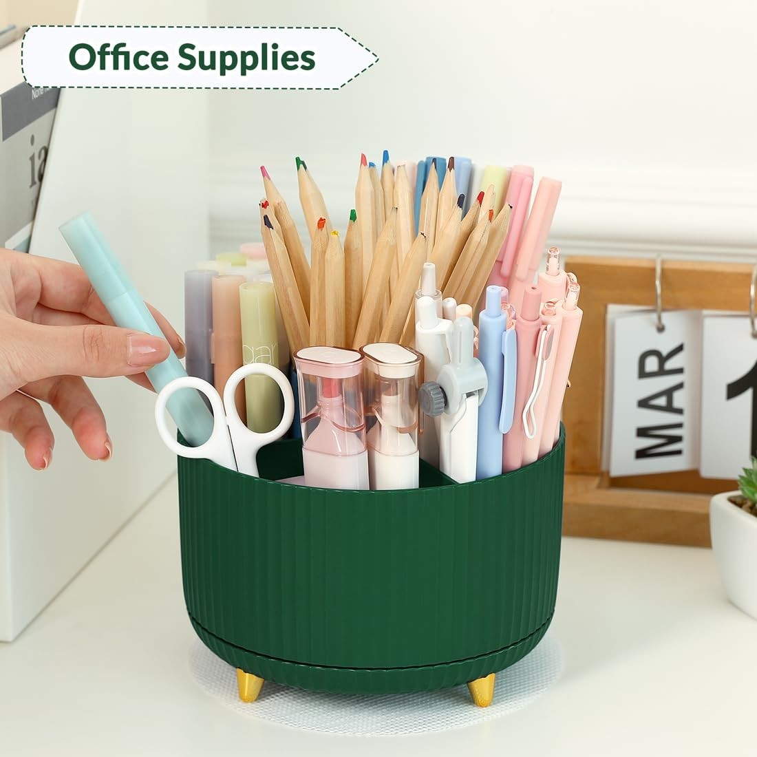 360° Rotating Desk Organizer   Dual Purpose Pencil Holder with 5 Slots for Offic2