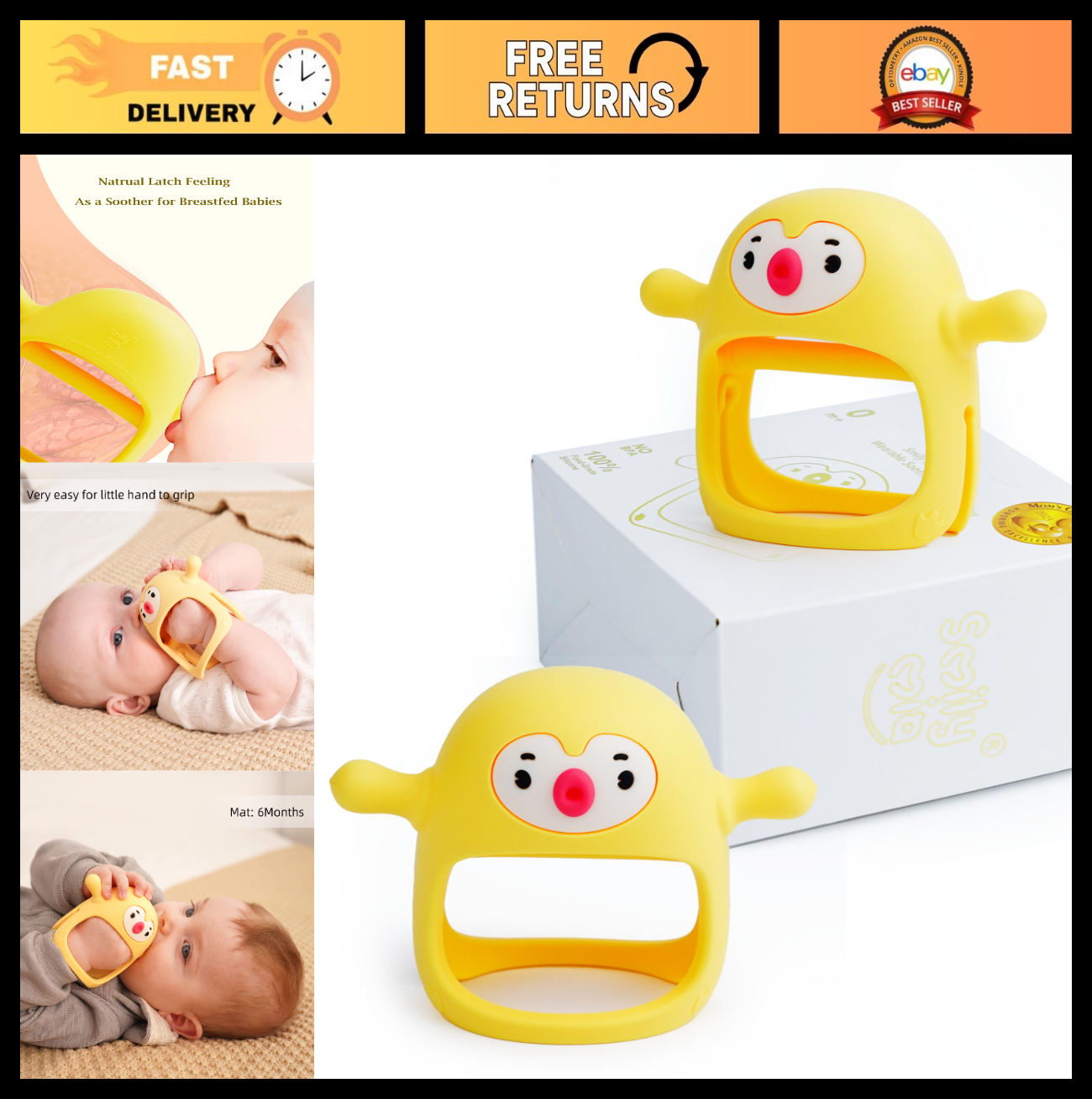 2 Pack Penguin Teething Toys for Babies 0 6 Months, Infant Teethers & Mittens, L0