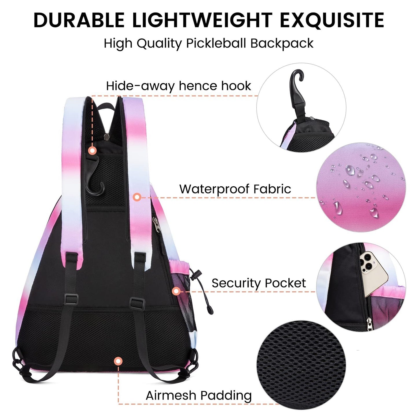 Adjustable Pickleball Backpack with Fence Hook, Large Capacity & Safety Pocket4