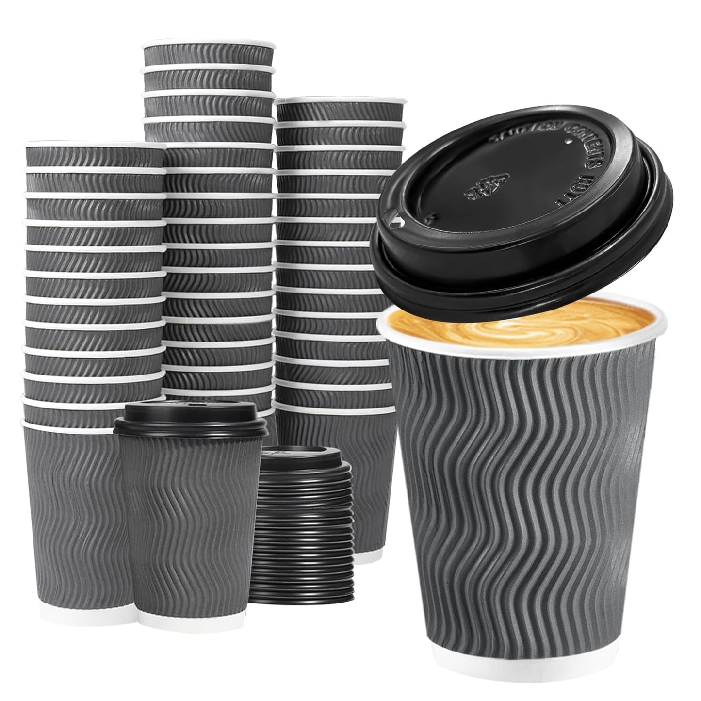 50 Pack 10 oz Insulated Disposable Coffee Cups with Lids for Hot Drinks, Travel1