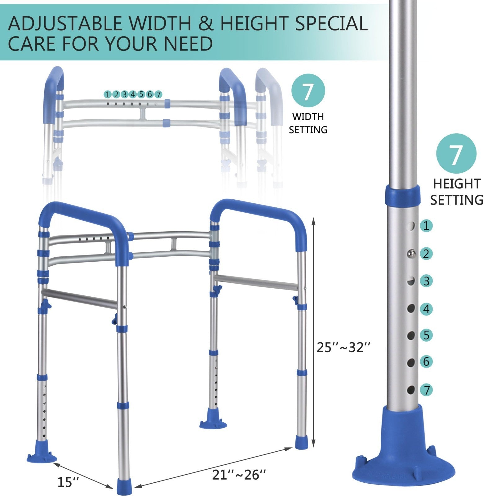 Adjustable Toilet Safety Rails   350 lbs Capacity, Foldable Design, Fits Most To2