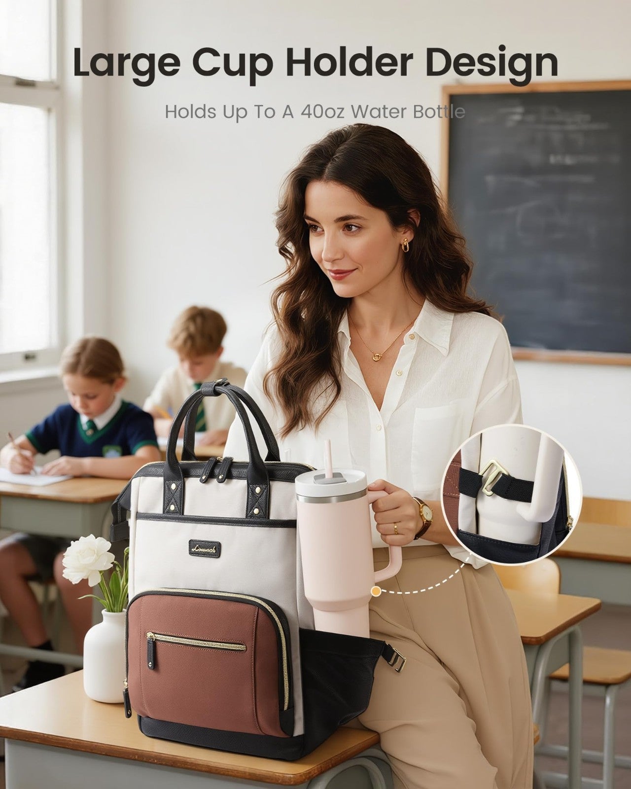Stylish 15.6" Laptop Backpack for Women, Waterproof Travel Bag with Tumbler Hold1