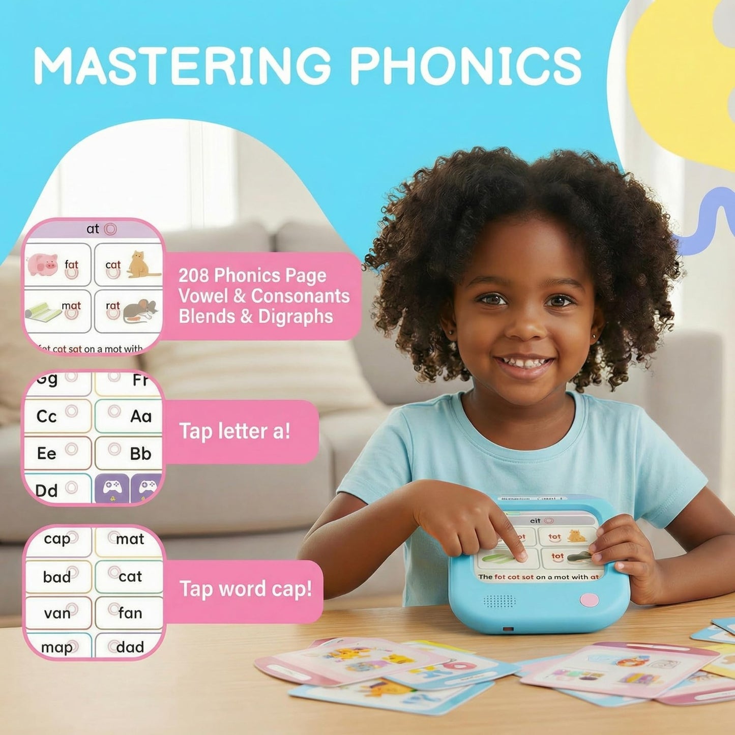 Interactive Talking Flash Cards for Kids, Phonics Learning, 1200+ Words, 700+ Ga3