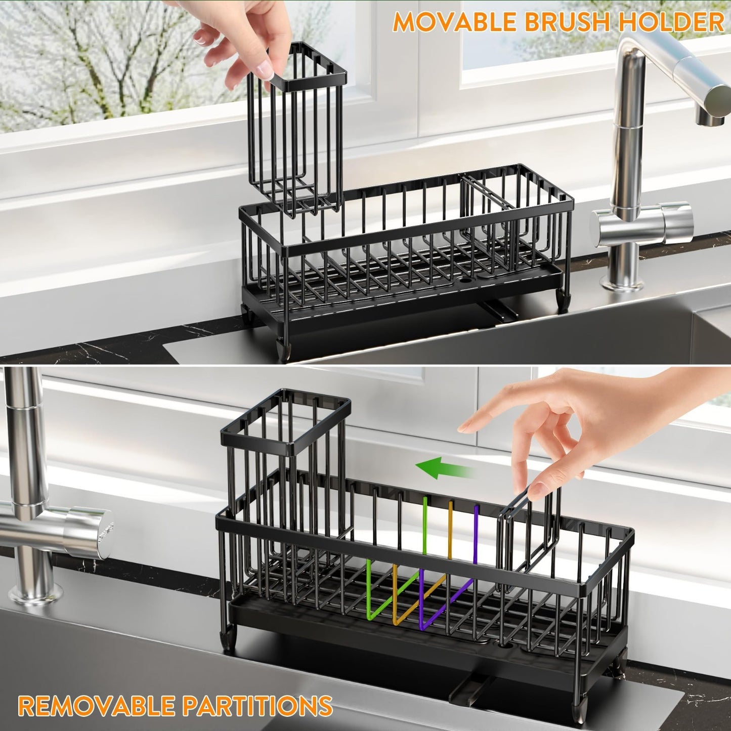 Kitchen Sink Sponge Holder Caddy Organizer, Rustproof 304 Stainless Steel, Large4