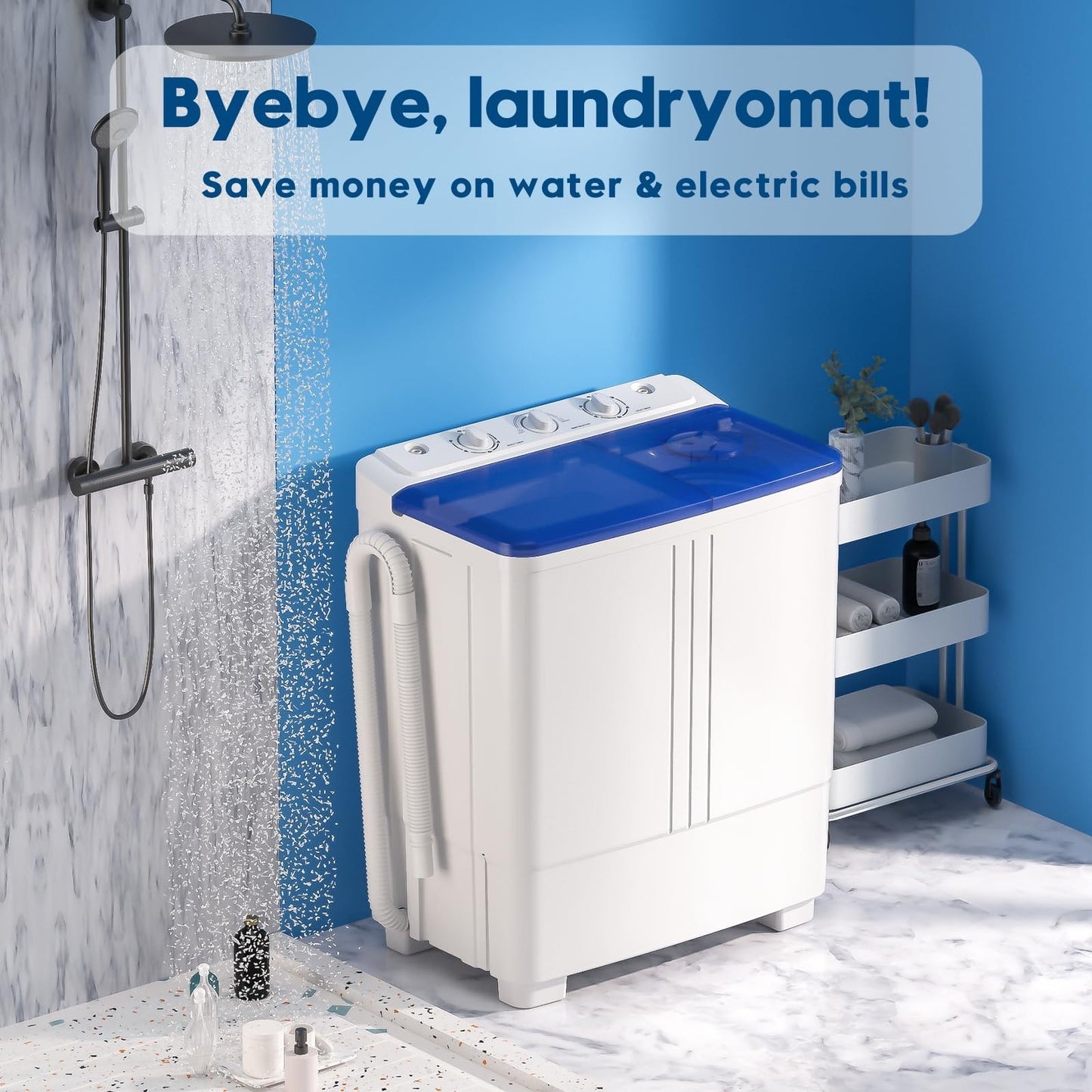 Compact Portable Washing Machine 20lbs Twin Tub Mini Laundry with Drain Pump, 125
