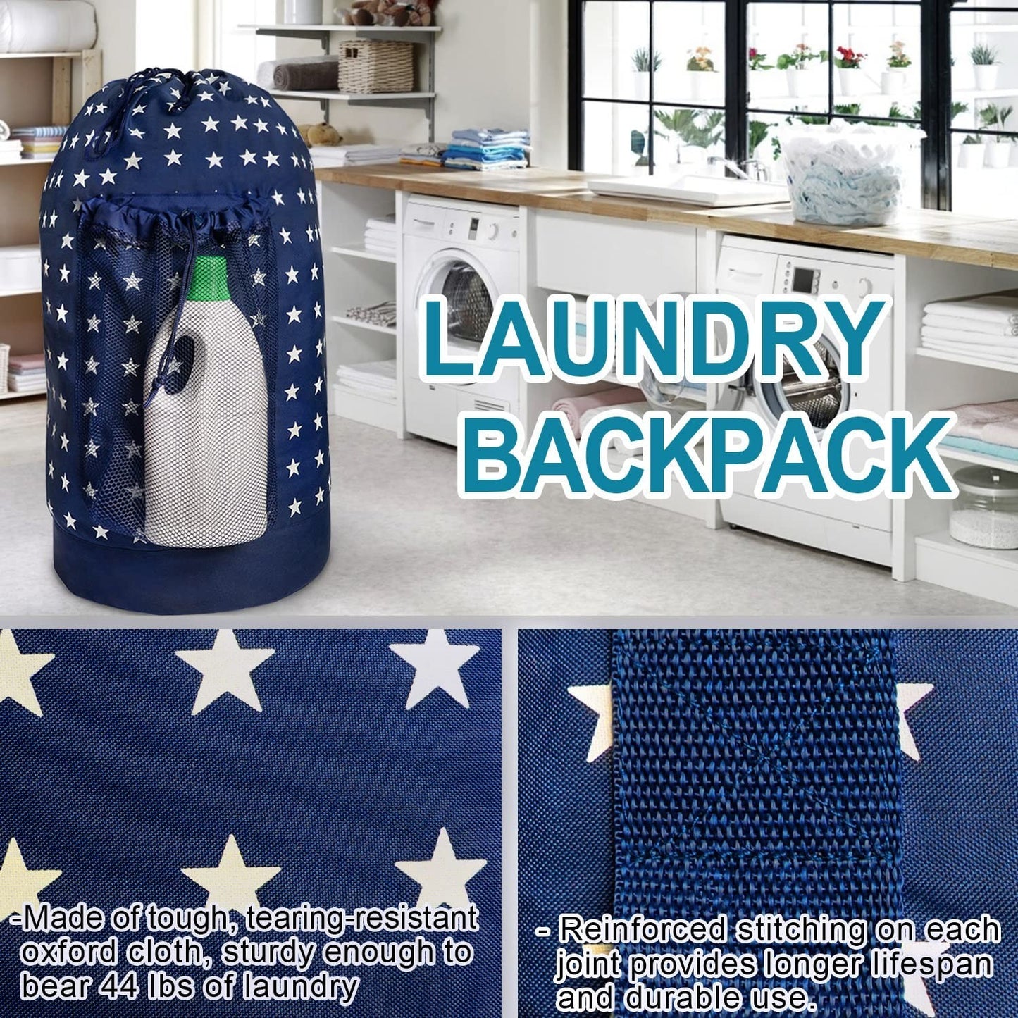 Optimized eBay Title:  "Durable Laundry Backpack with Shoulder Straps, Mesh Poc5