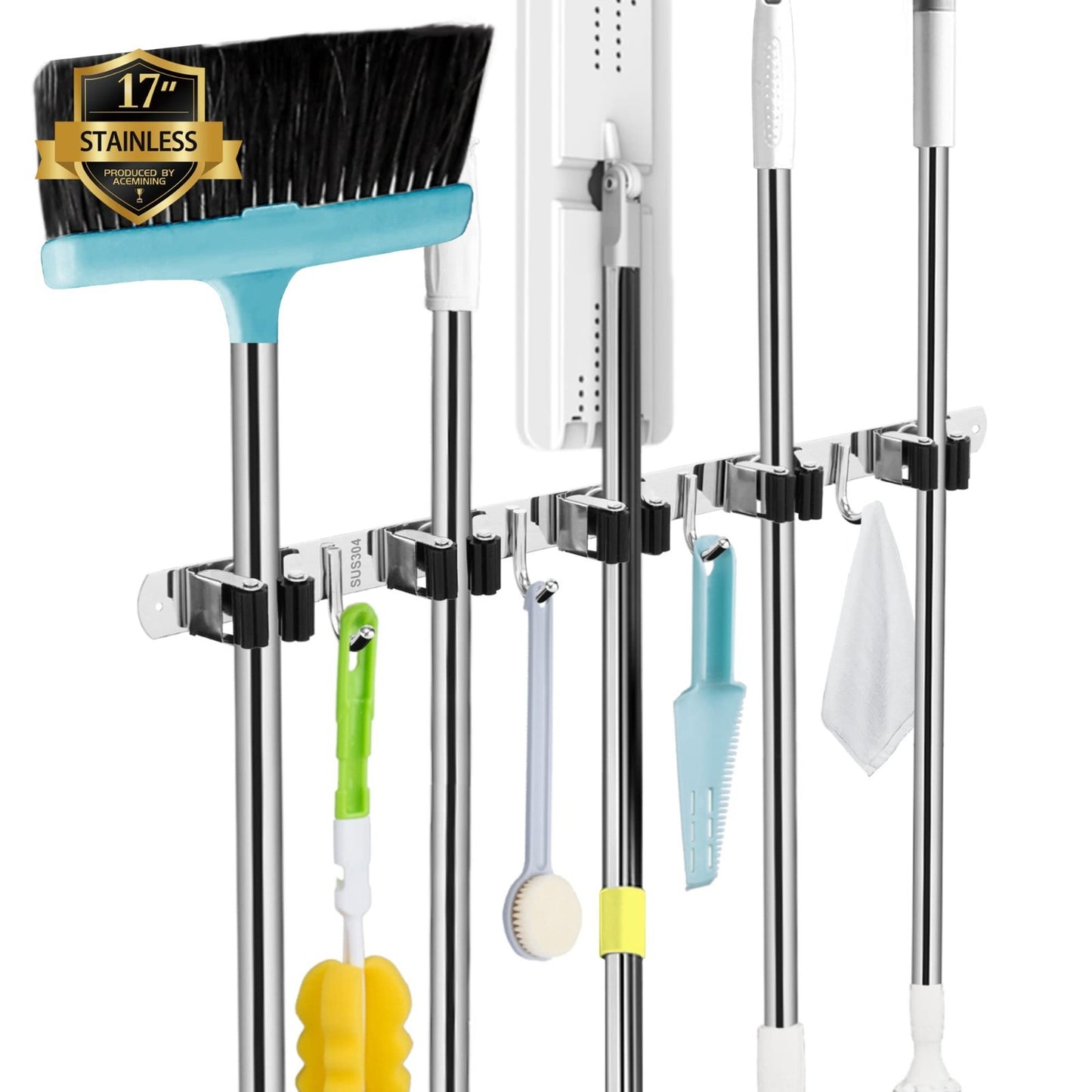 Heavy Duty Wall Mount Broom Holder - 5 Racks & 4 Hooks Mop Organizer Storage1