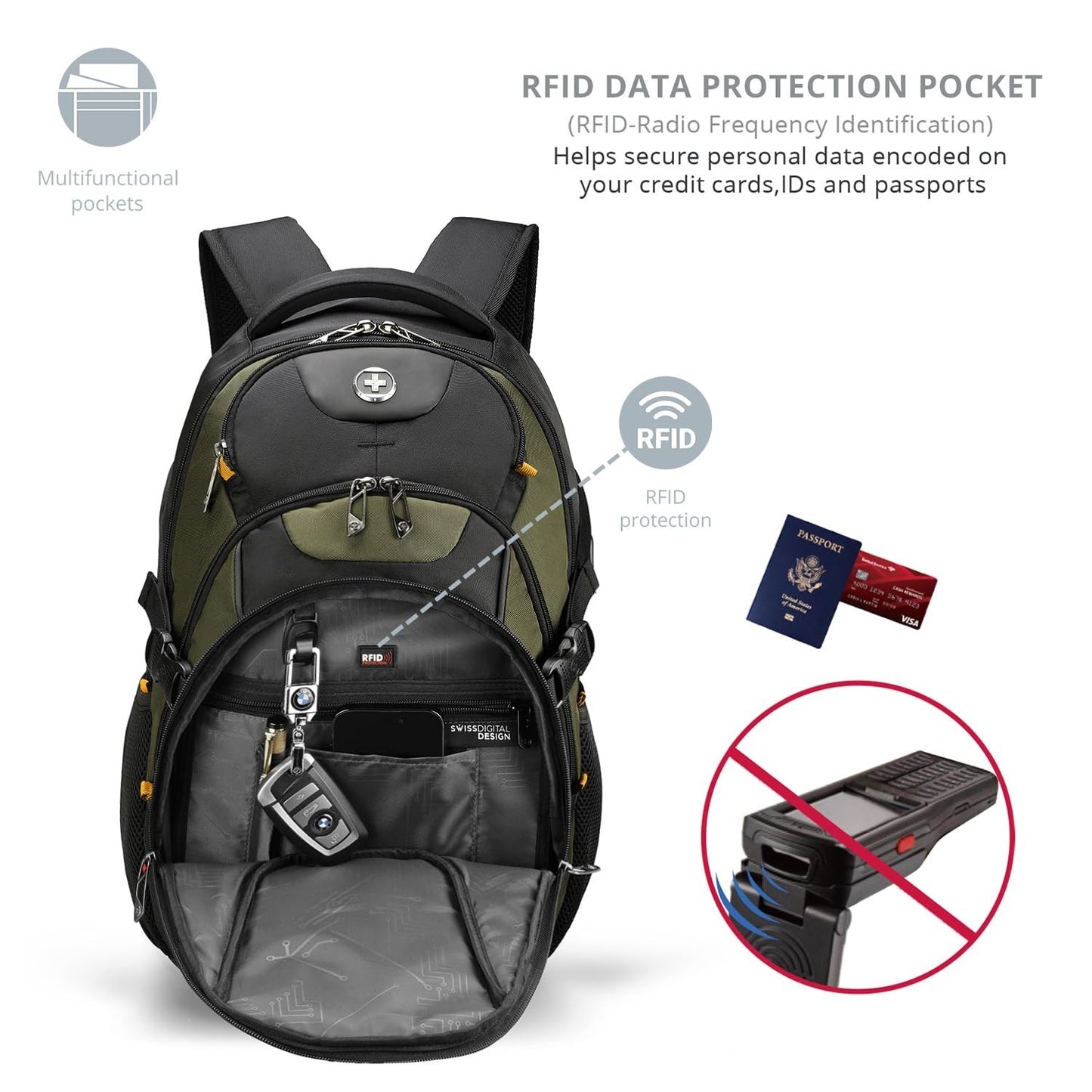 Travel Laptop Backpack with USB Charging Port, Fits 15.6" Computer, 31L College8