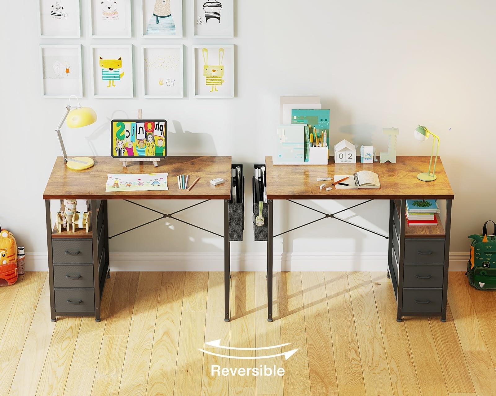 Compact 32" Study Desk with Fabric Drawers, Home Office Storage for Small Spaces5